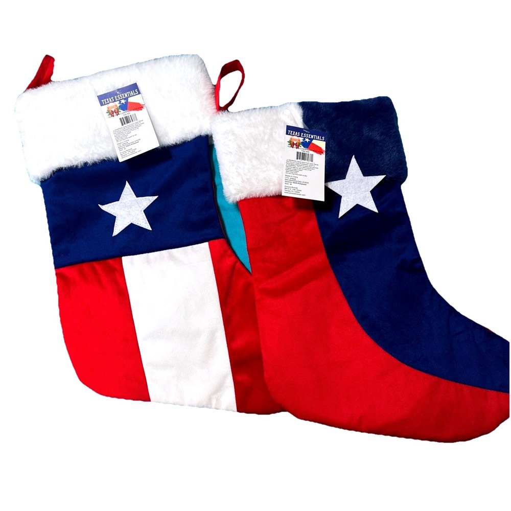 Texas Essentials Texas Flag Christmas Stockings Set of 2 Red White Blue 18" NEW